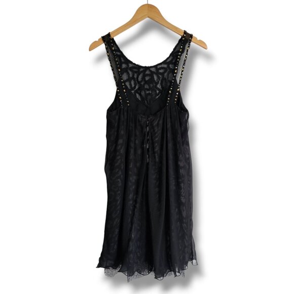 BCBGMaxAzria Dress Black Size 10 Embellished Gauzy Layers Lace Beaded Fairy Boho - Picture 2 of 11